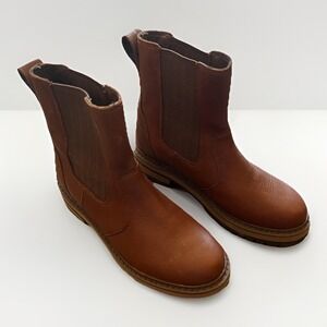 L.L.Bean Chelsea Boots Womens Size 7.5 Brown‎ Leather Ankle Slip On Lug Sole